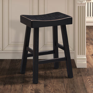 English Elm Traditional 24-inch Solid Wood Stool Set of 2 with Contour Seat, Transitional Dining Accent Seating Pair Black 40 L x 20 W x 10 H B2741P338655