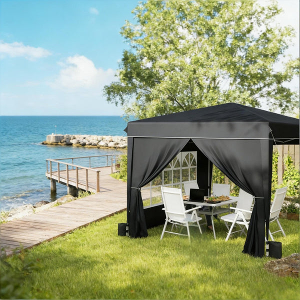 English Elm Convenient Pop up Canopy 10x10 Steel Frame Upf50 Oxford Roof with Sidewalls Included Black,White T3971P454703