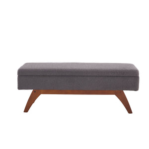 English Elm COOLMORE Teddy fabric storage bench with solid wood feet, hidden compartment for tidy bedroom organization Gray W1539P242732