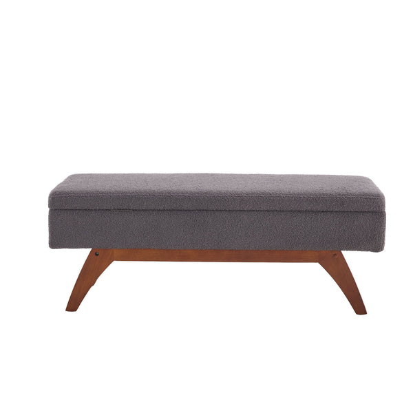 English Elm COOLMORE Teddy fabric storage bench with solid wood feet, hidden compartment for tidy bedroom organization Gray W1539P242732