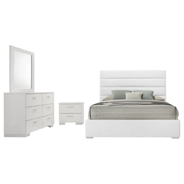 English Elm Fillmore Queen Bedroom Set with Led Mirror Arched Headboard and Chrome Accents B062S01515