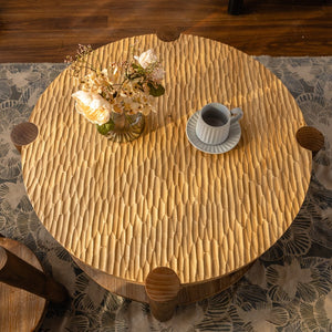 English Elm Round Solid Wood Coffee Table 2-Tier with Storage Shelf, Mid-Century Modern, Compact Durable Design W3158P297420