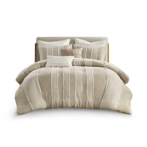 English Elm 3 Striped Cotton Comforter Set Full/Queen with Clip Jacquard Trim, Hypoallergenic OEKO-TEX Certified Bedding taupe 22.83 L x 22.05 W x 9.84 H B035P268143