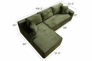 English Elm 106.3" Jumbo Corduroy L-shape Sectional Deep Seat Sofa No Assembly Living Room W5515S00034
