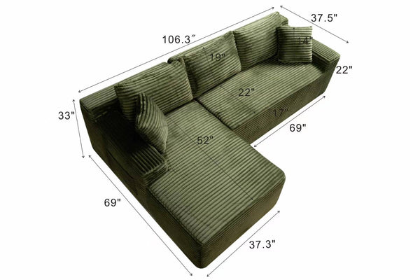 English Elm 106.3" Jumbo Corduroy L-shape Sectional Deep Seat Sofa No Assembly Living Room W5515S00034
