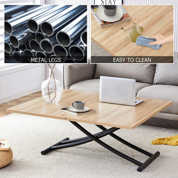 English Elm Modern Lift Top Multifunctional Table Mfc Surface Black Metal Legs Small Space Desk W1151P149702