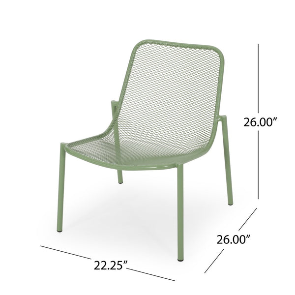 English Elm Kincaid Outdoor Iron Mesh Conversation Set Rust Resistant Patio Chairs with Side Table Matte Green N775P392159G