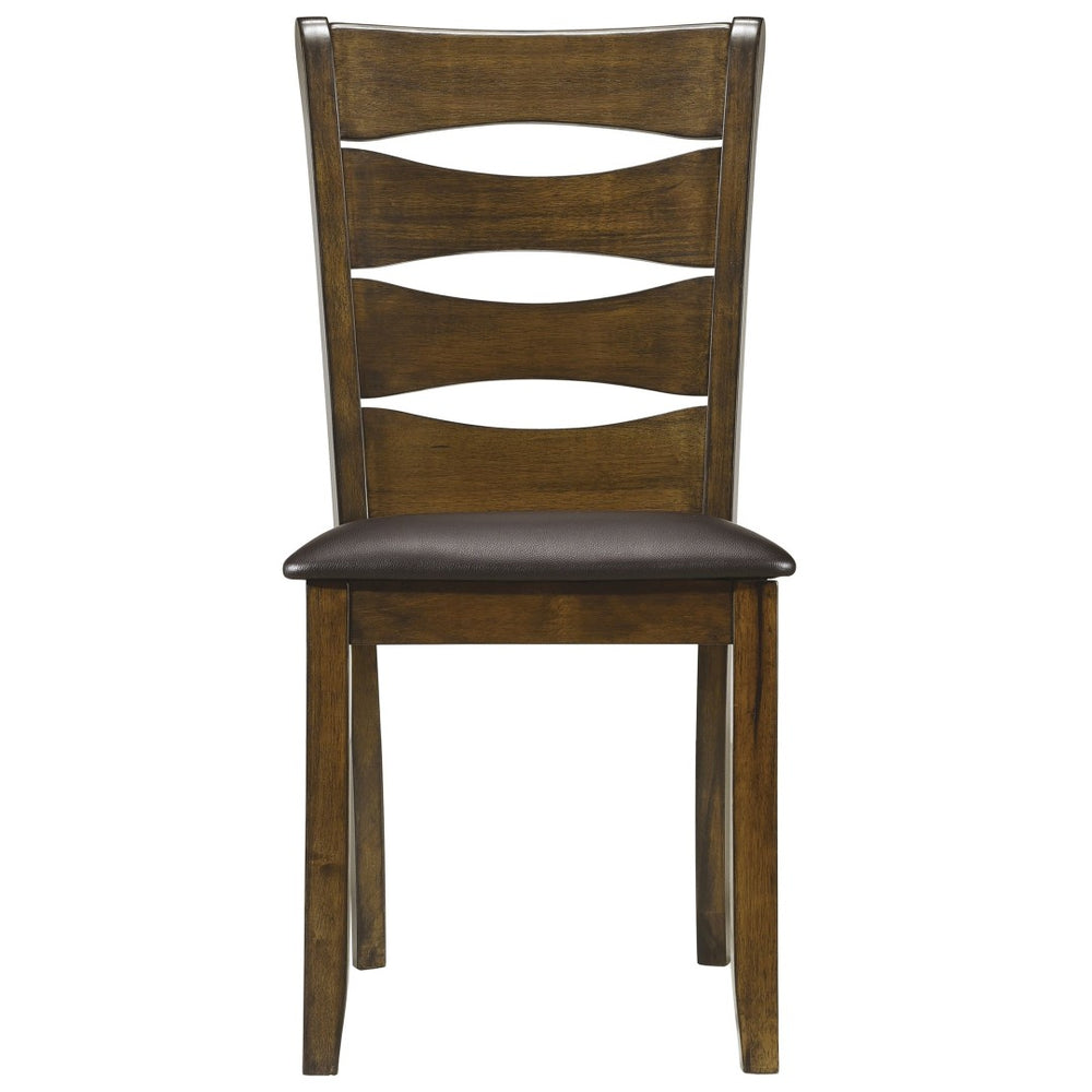English Elm Transitional Ladder Back Dining Chairs Solid Wood Faux Leather Seat Set of 2 B056P416794