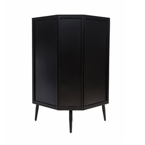 English Elm Modern 3-Tier Corner Storage Cabinet Antique Black Steel with Tempered Glass Doors, Space-Saving Organizer W3122P272936