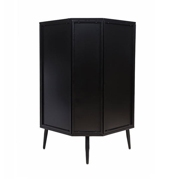 English Elm Modern 3-Tier Corner Storage Cabinet Antique Black Steel with Tempered Glass Doors, Space-Saving Organizer W3122P272936