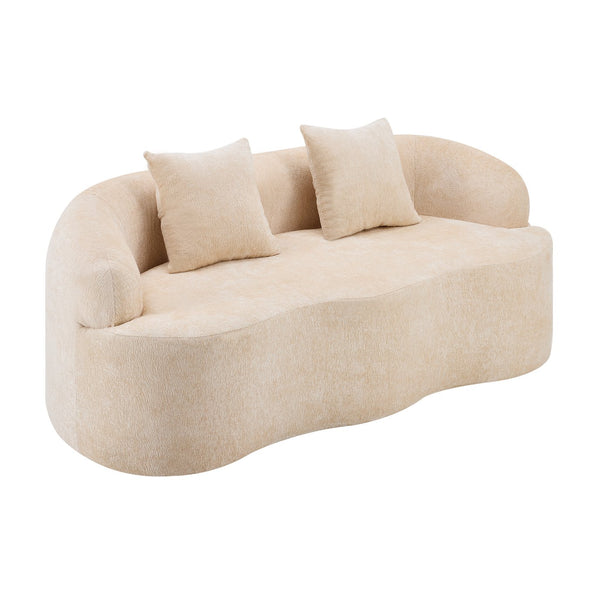 English Elm Beige Curved Loveseat Sofa with Round Arms, 2 Pillows, Foam+Spring Comfort, No Assembly, Compact Stylish Seating W3612P348747