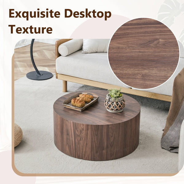 English Elm Cave Stone Patterned Mdf Round Coffee Table for Minimalist Industrial Living Rooms Walnut W1151P460953