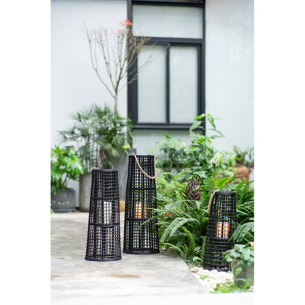 English Elm D10x25" Large Woven Rattan Hurricane Lantern with Glass Insert and Hemp Rope Handle for Stylish Ambient Lighting W2078P370294