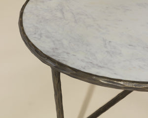 Sunpan RIYAZ Coffee Table - Elegant White Marble & Hand-Hammered Metal, Versatile Contemporary Centerpiece 112484