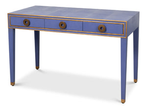 Sarreid Gabriella Shagreen Desk/Table In Marlin Blue - Stylish Leather & Wood Combination For Modern Spaces Blue  54000-2