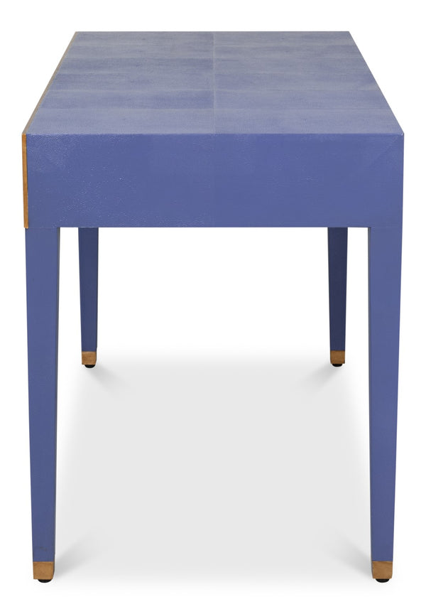 Sarreid Gabriella Shagreen Desk/Table In Marlin Blue - Stylish Leather & Wood Combination For Modern Spaces Blue  54000-2