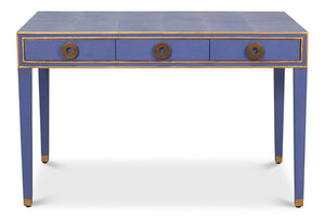 Sarreid Gabriella Shagreen Desk/Table In Marlin Blue - Stylish Leather & Wood Combination For Modern Spaces Blue  54000-2
