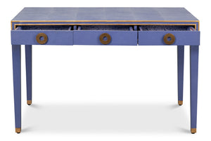 Sarreid Gabriella Shagreen Desk/Table In Marlin Blue - Stylish Leather & Wood Combination For Modern Spaces Blue  54000-2