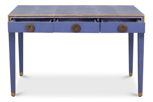 Sarreid Gabriella Shagreen Desk/Table In Marlin Blue - Stylish Leather & Wood Combination For Modern Spaces Blue  54000-2