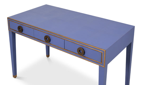 Sarreid Gabriella Shagreen Desk/Table In Marlin Blue - Stylish Leather & Wood Combination For Modern Spaces Blue  54000-2