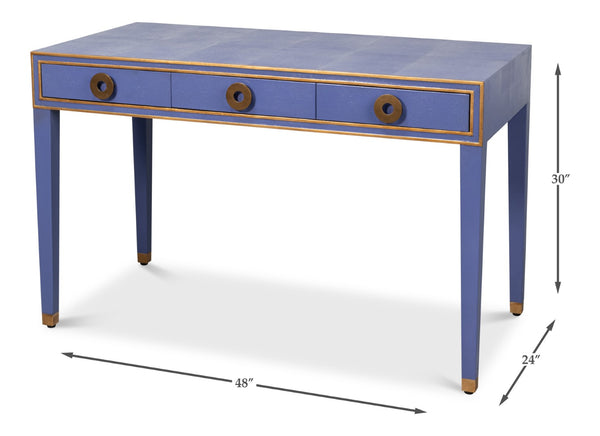 Sarreid Gabriella Shagreen Desk/Table In Marlin Blue - Stylish Leather & Wood Combination For Modern Spaces Blue  54000-2