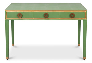 Sarreid Gabriella Shagreen Desk/Table In Watercress Green - Luxurious Leather & Wood Design For Elegance Green  54000-3