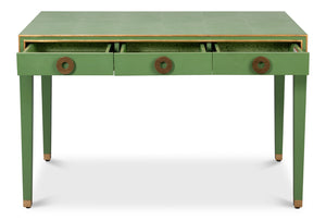 Sarreid Gabriella Shagreen Desk/Table In Watercress Green - Luxurious Leather & Wood Design For Elegance Green  54000-3
