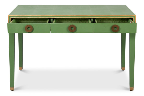 Sarreid Gabriella Shagreen Desk/Table In Watercress Green - Luxurious Leather & Wood Design For Elegance Green  54000-3
