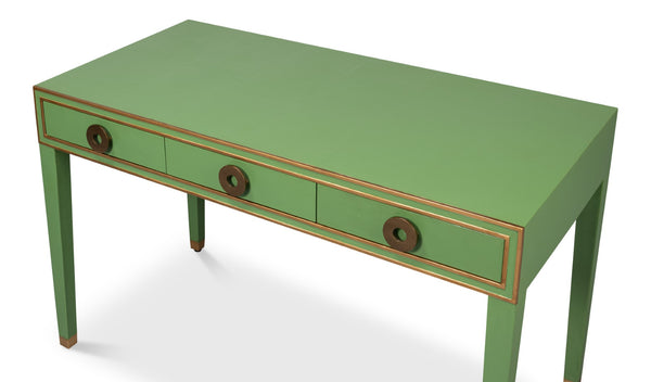 Sarreid Gabriella Shagreen Desk/Table In Watercress Green - Luxurious Leather & Wood Design For Elegance Green  54000-3