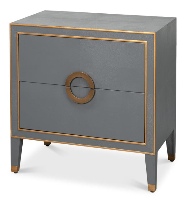 Sarreid Gabriella Night Stand In Quiet Shade - Elegant Grey Finish With Embossed Shagreen Leather Design Grey  54001-1