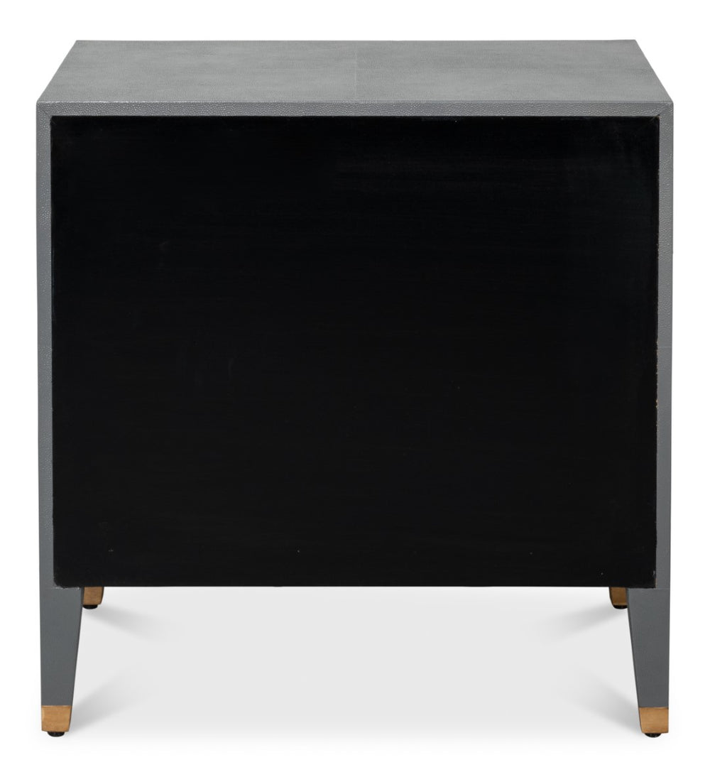 Sarreid Gabriella Night Stand In Quiet Shade - Elegant Grey Finish With Embossed Shagreen Leather Design Grey  54001-1