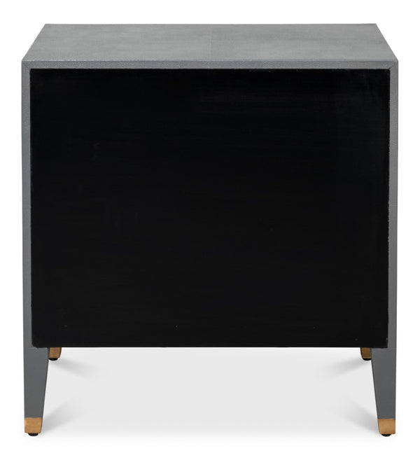 Sarreid Gabriella Night Stand In Quiet Shade - Elegant Grey Finish With Embossed Shagreen Leather Design Grey  54001-1