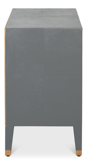 Sarreid Gabriella Night Stand In Quiet Shade - Elegant Grey Finish With Embossed Shagreen Leather Design Grey  54001-1