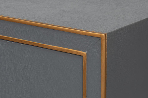 Sarreid Gabriella Night Stand In Quiet Shade - Elegant Grey Finish With Embossed Shagreen Leather Design Grey  54001-1