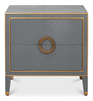 Sarreid Gabriella Night Stand In Quiet Shade - Elegant Grey Finish With Embossed Shagreen Leather Design Grey  54001-1