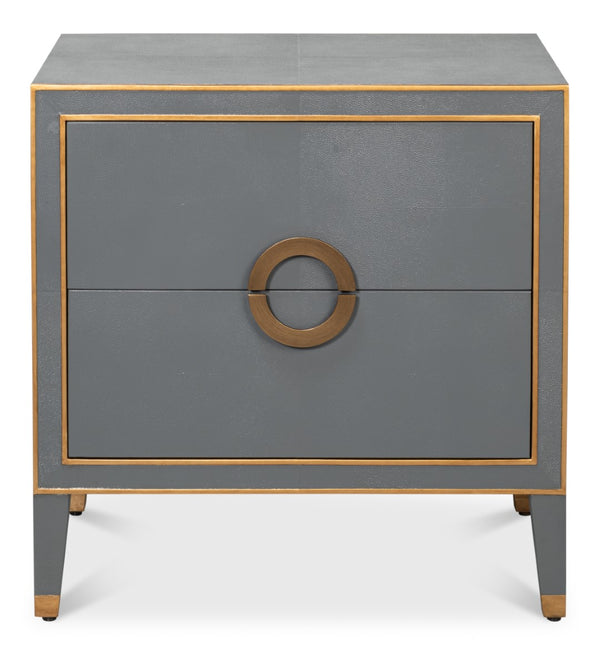 Sarreid Gabriella Night Stand In Quiet Shade - Elegant Grey Finish With Embossed Shagreen Leather Design Grey  54001-1