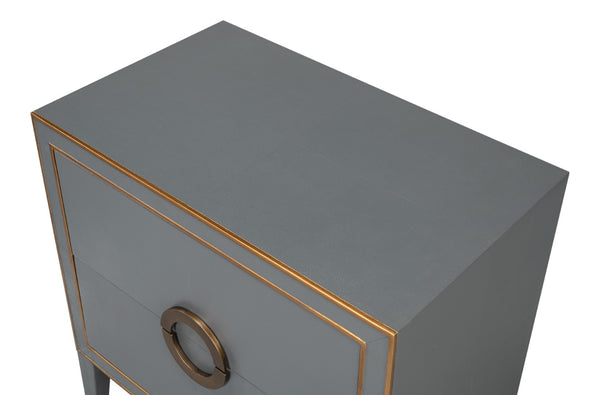 Sarreid Gabriella Night Stand In Quiet Shade - Elegant Grey Finish With Embossed Shagreen Leather Design Grey  54001-1