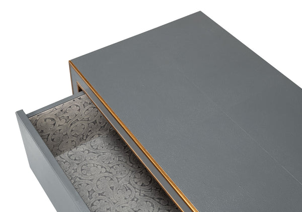 Sarreid Gabriella Night Stand In Quiet Shade - Elegant Grey Finish With Embossed Shagreen Leather Design Grey  54001-1