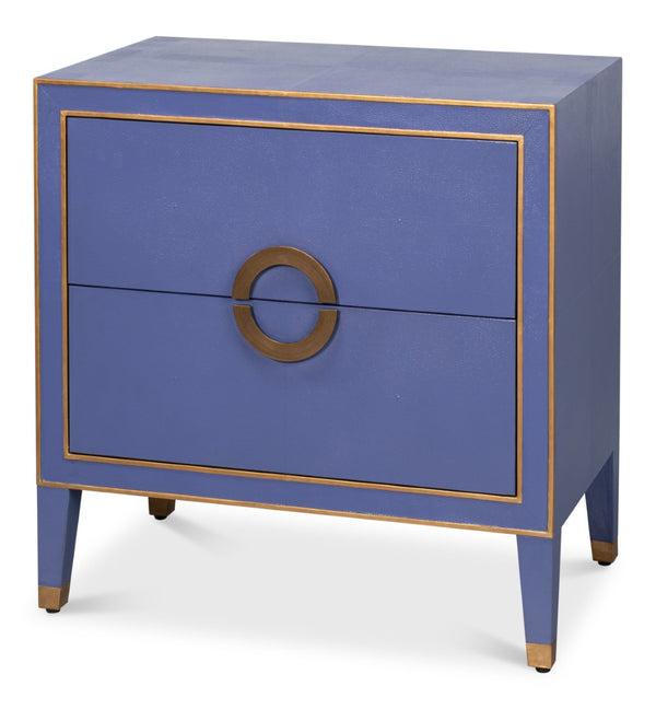 Sarreid Gabriella Night Stand In Marlin Blue - Elegant Wood With Embossed Shagreen Leather Accents Blue  54001-2