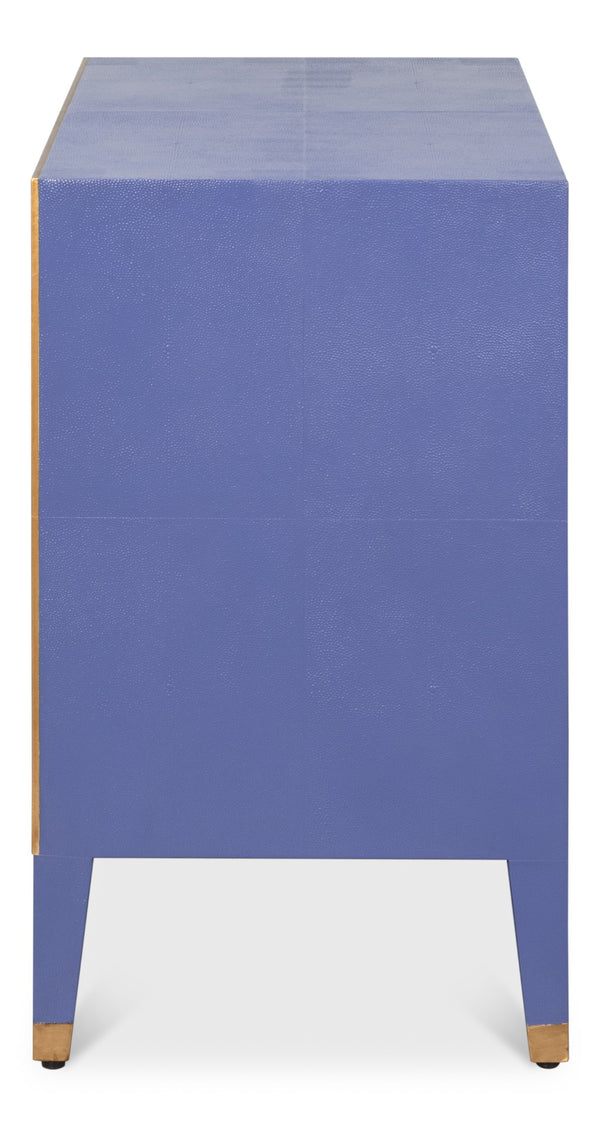 Sarreid Gabriella Night Stand In Marlin Blue - Elegant Wood With Embossed Shagreen Leather Accents Blue  54001-2