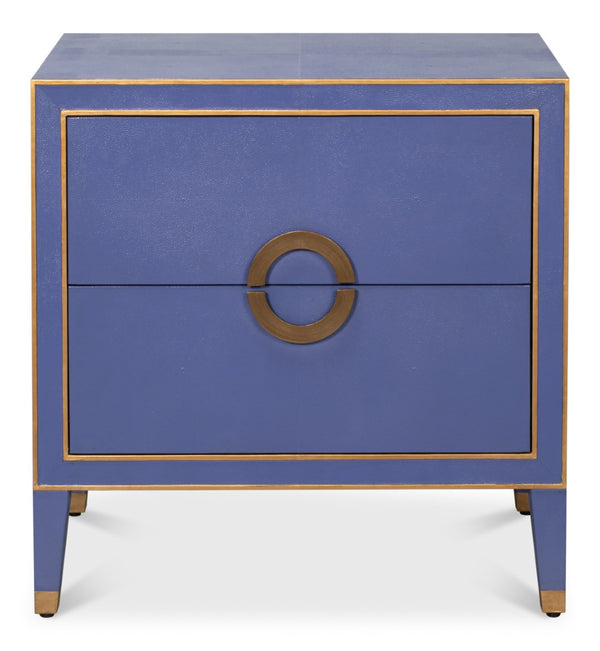 Sarreid Gabriella Night Stand In Marlin Blue - Elegant Wood With Embossed Shagreen Leather Accents Blue  54001-2