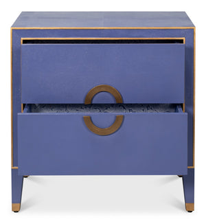 Sarreid Gabriella Night Stand In Marlin Blue - Elegant Wood With Embossed Shagreen Leather Accents Blue  54001-2