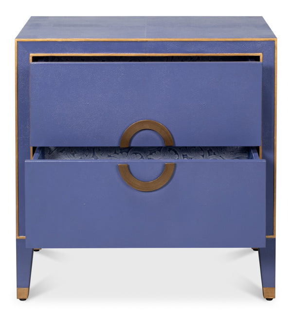 Sarreid Gabriella Night Stand In Marlin Blue - Elegant Wood With Embossed Shagreen Leather Accents Blue  54001-2