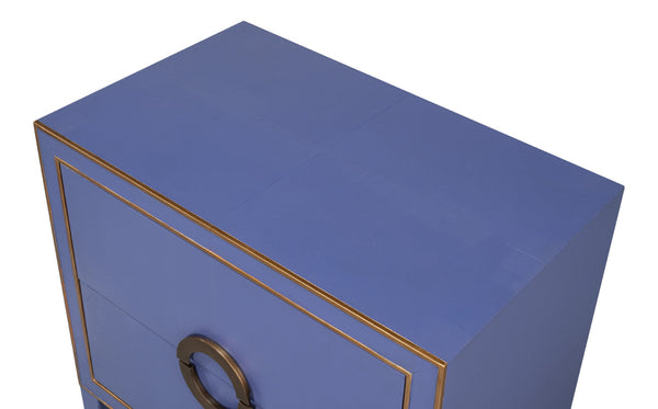 Sarreid Gabriella Night Stand In Marlin Blue - Elegant Wood With Embossed Shagreen Leather Accents Blue  54001-2