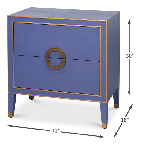 Sarreid Gabriella Night Stand In Marlin Blue - Elegant Wood With Embossed Shagreen Leather Accents Blue  54001-2