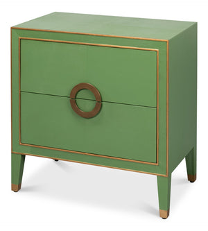 Sarreid Gabriella Night Stand - Elegant Watercress Green Finish With Embossed Shagreen Leather Accent Green  54001-3