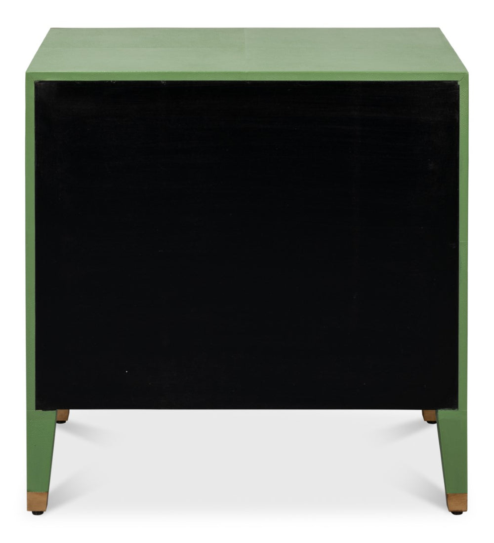 Sarreid Gabriella Night Stand - Elegant Watercress Green Finish With Embossed Shagreen Leather Accent Green  54001-3