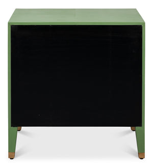 Sarreid Gabriella Night Stand - Elegant Watercress Green Finish With Embossed Shagreen Leather Accent Green  54001-3