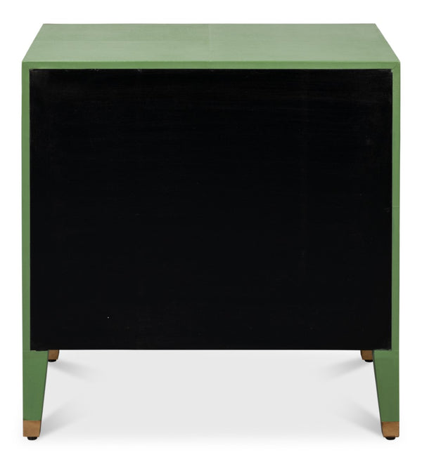 Sarreid Gabriella Night Stand - Elegant Watercress Green Finish With Embossed Shagreen Leather Accent Green  54001-3