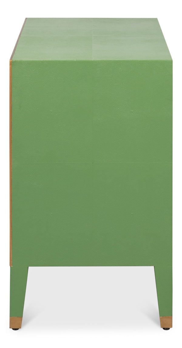 Sarreid Gabriella Night Stand - Elegant Watercress Green Finish With Embossed Shagreen Leather Accent Green  54001-3